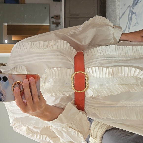 Sezane Artemis Belt, Peach, Size 80, NWT, From Paris, Comes With Floral Clutch - Picture 15 of 17